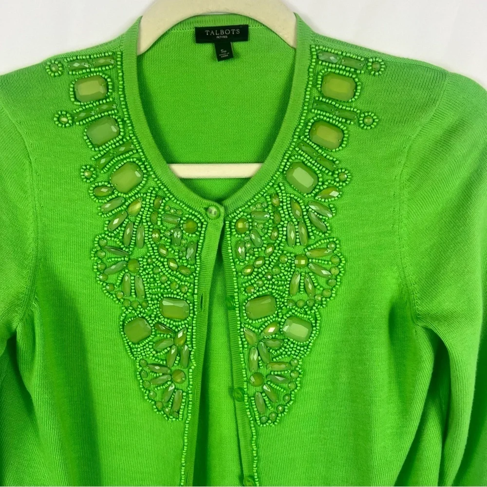 Talbots Green Embellished Women's Cardigan Sweater
